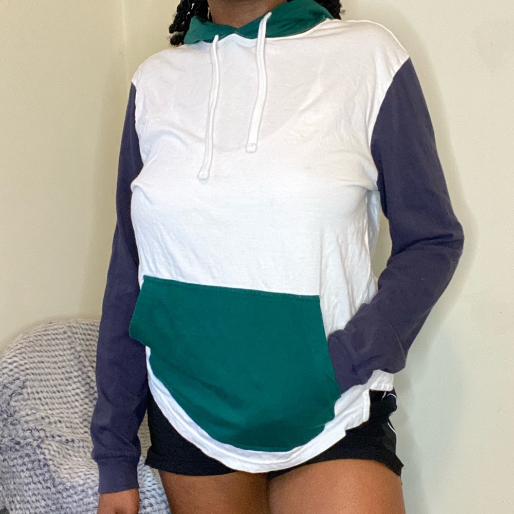 Blue, green and white shirt